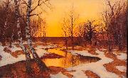 Edward Rosenberg Solnedgang i vinterlandskap France oil painting artist